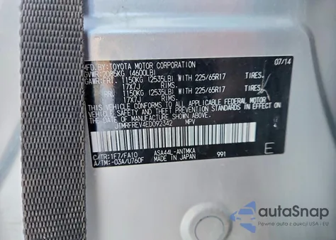 2014 Toyota Rav4 Xle from USA, damaged, VIN JTMRFREV4ED092342